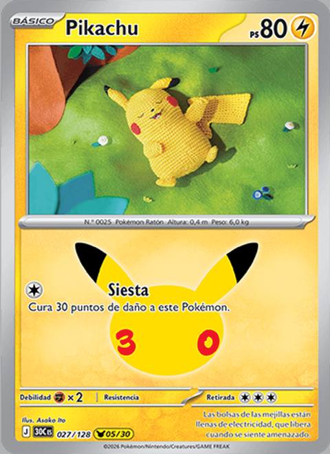Pikachu 027/128 Celebración 30.º Aniversario Español Holo