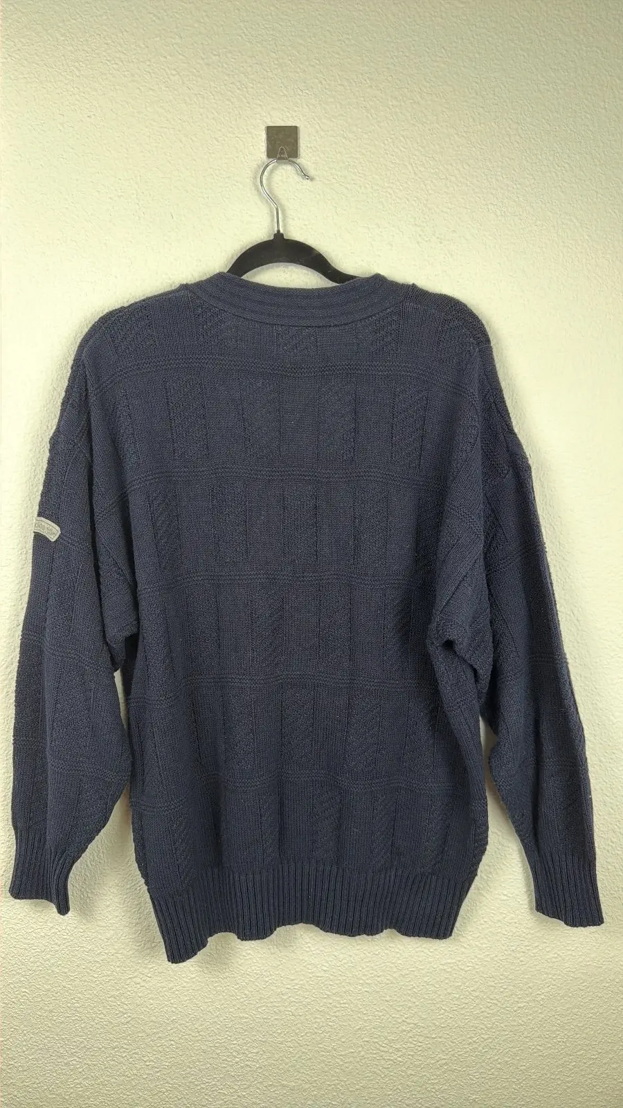 Jersey punto vintage azul marino cuello pico oversize — foto 3