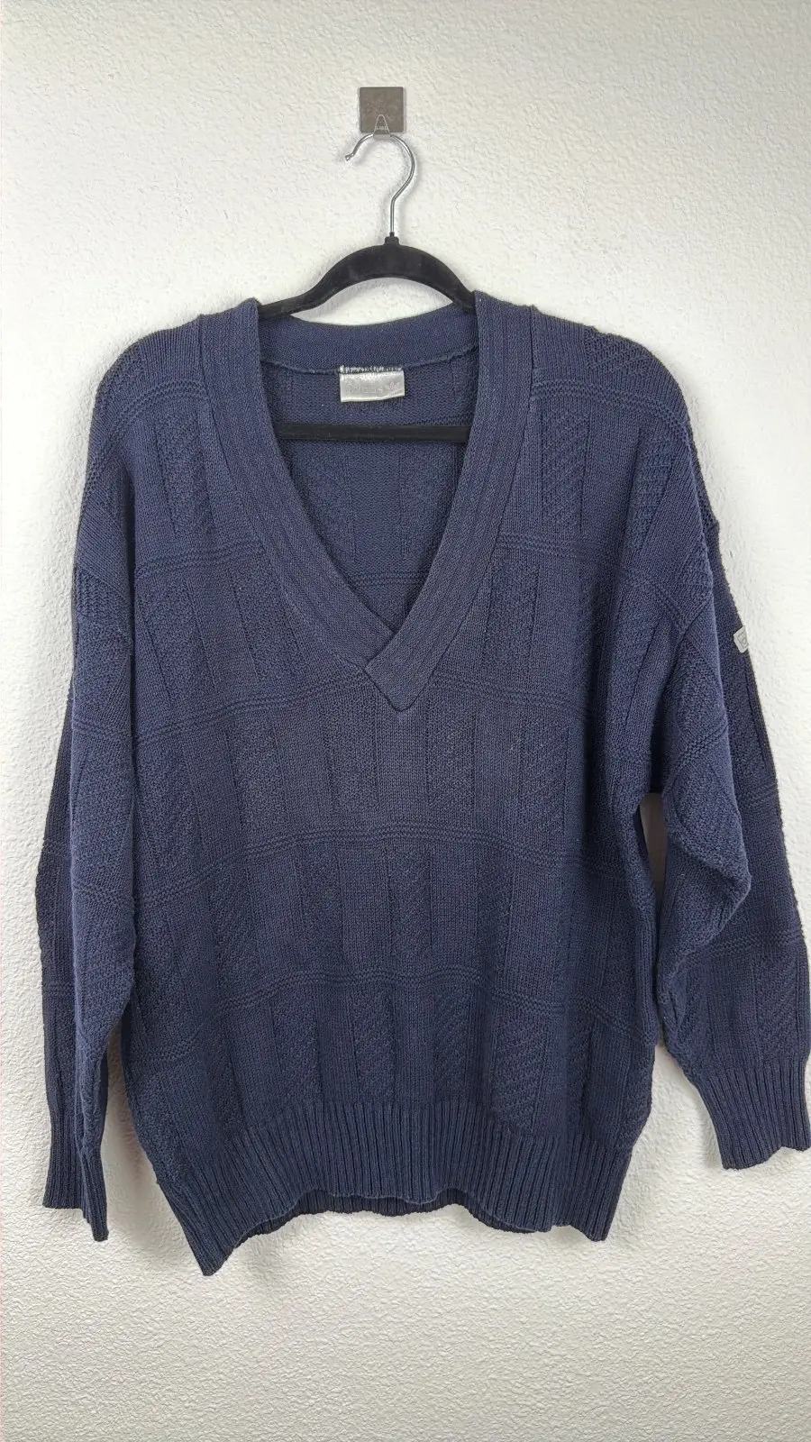 Jersey punto vintage azul marino cuello pico oversize — foto 2