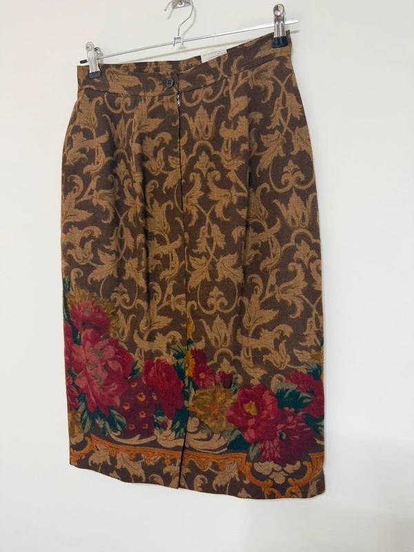 Valentino Miss V falda midi lápiz vintage S 36 lana, marrón — foto 2