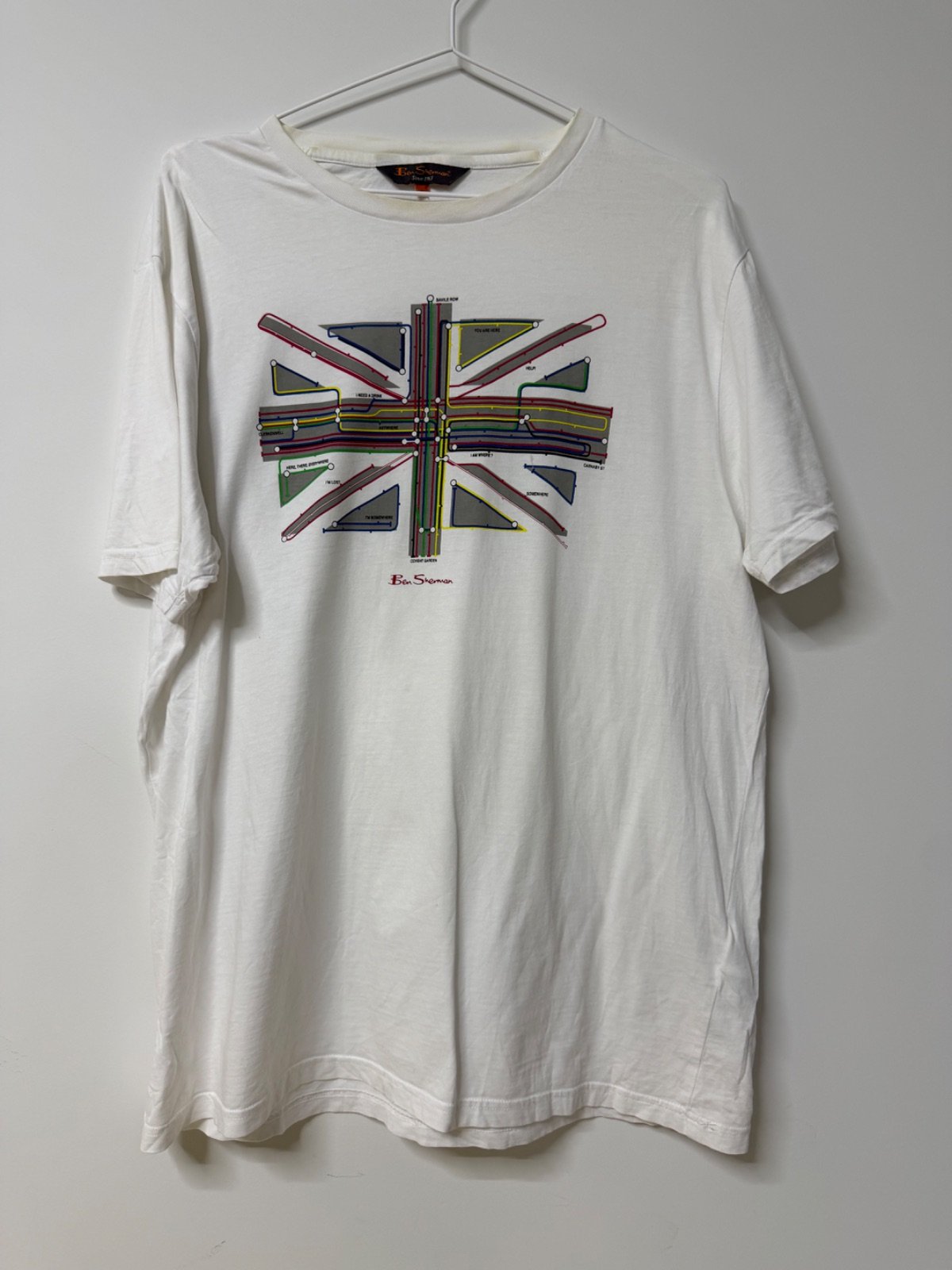 Ben Sherman Men's T-Shirt XL White Union Jack Tube Map Graphic Mod