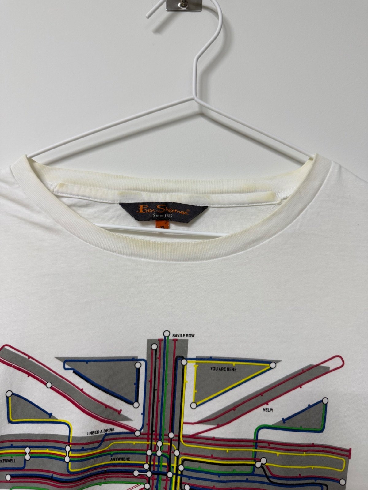 Ben Sherman Men's T-Shirt XL White Union Jack Tube Map Graphic Mod — foto 2