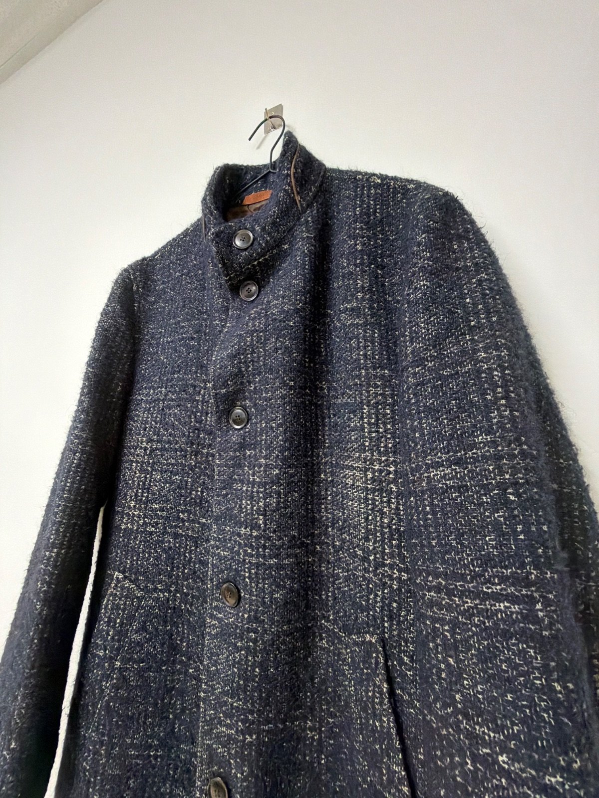 Bugatti Men's Wool Coat Alpaca Blend Textured Navy Blue Tweed Size 52 — foto 2