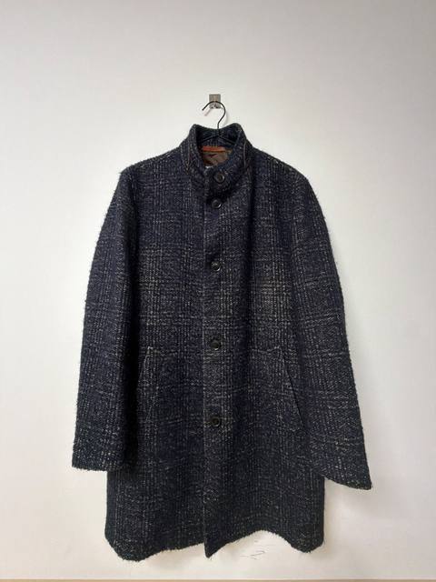 Bugatti Men's Wool Coat Alpaca Blend Textured Navy Blue Tweed Size 52