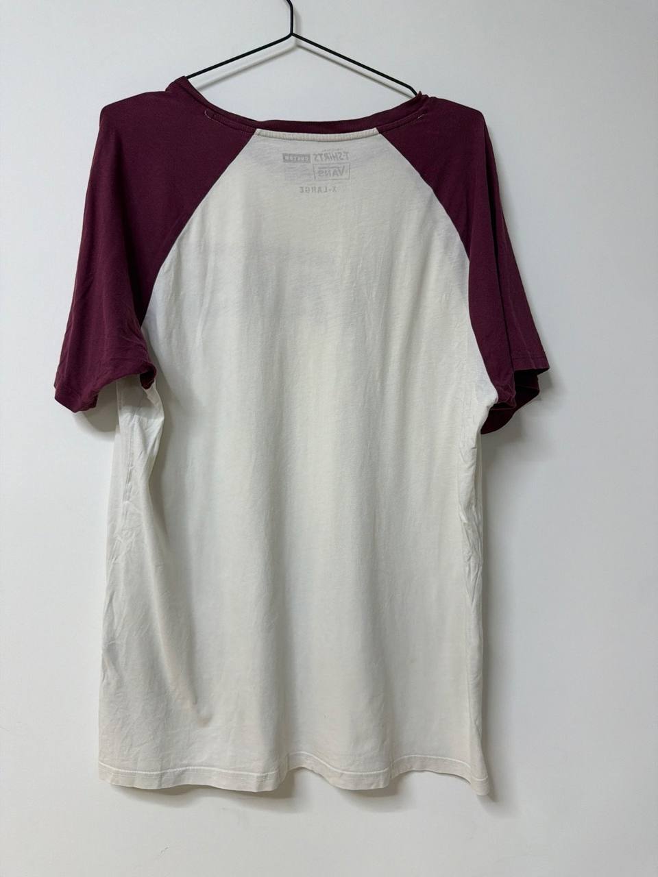 Camiseta Vans Raglán Manga Corta Burdeos y Blanco Talla XL Skate, blanco y granate — foto 3