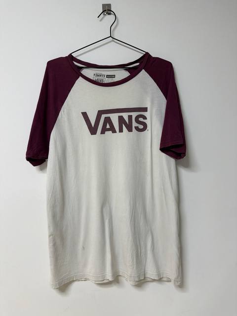 Camiseta Vans Raglán Manga Corta Burdeos y Blanco Talla XL Skate