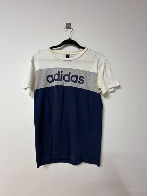 Adidas T-Shirt Men Color Block Navy Grey White Spellout Logo Size M