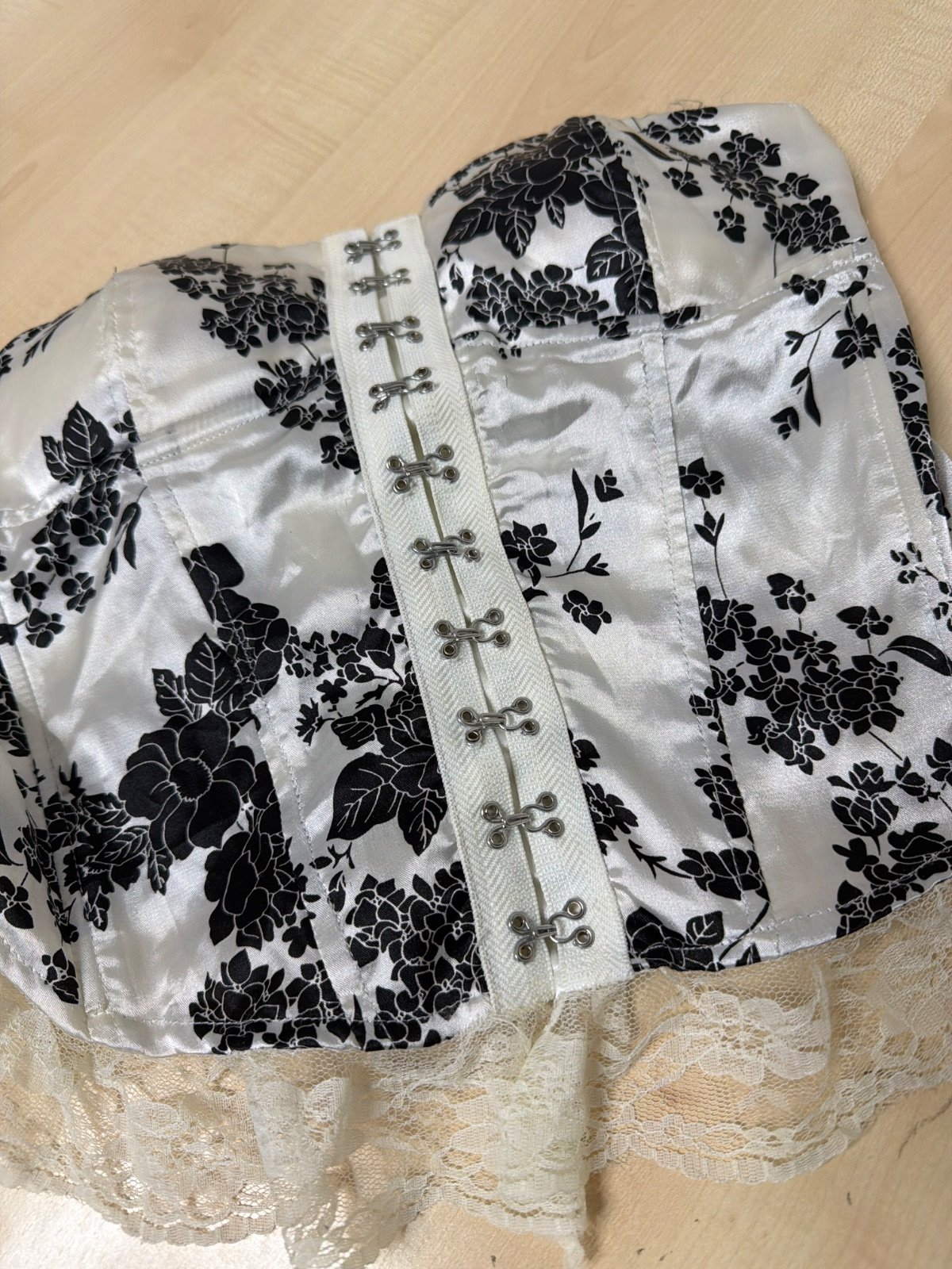 Poetry Clothing Floral Corset Top Bustier Lace Trim Black White Size S — foto 2