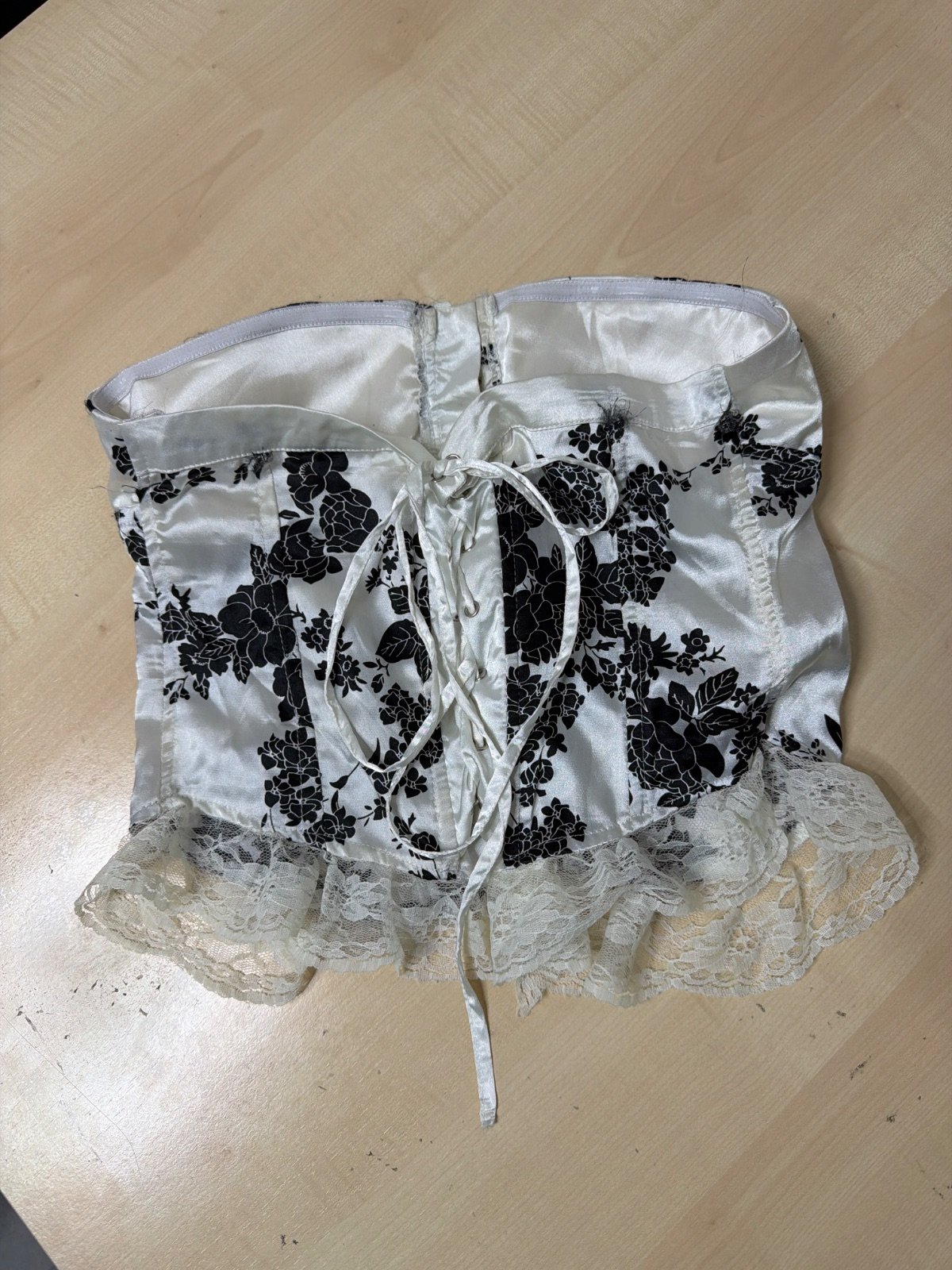 Poetry Clothing Floral Corset Top Bustier Lace Trim Black White Size S — foto 3