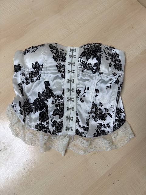 Poetry Clothing Floral Corset Top Bustier Lace Trim Black White Size S