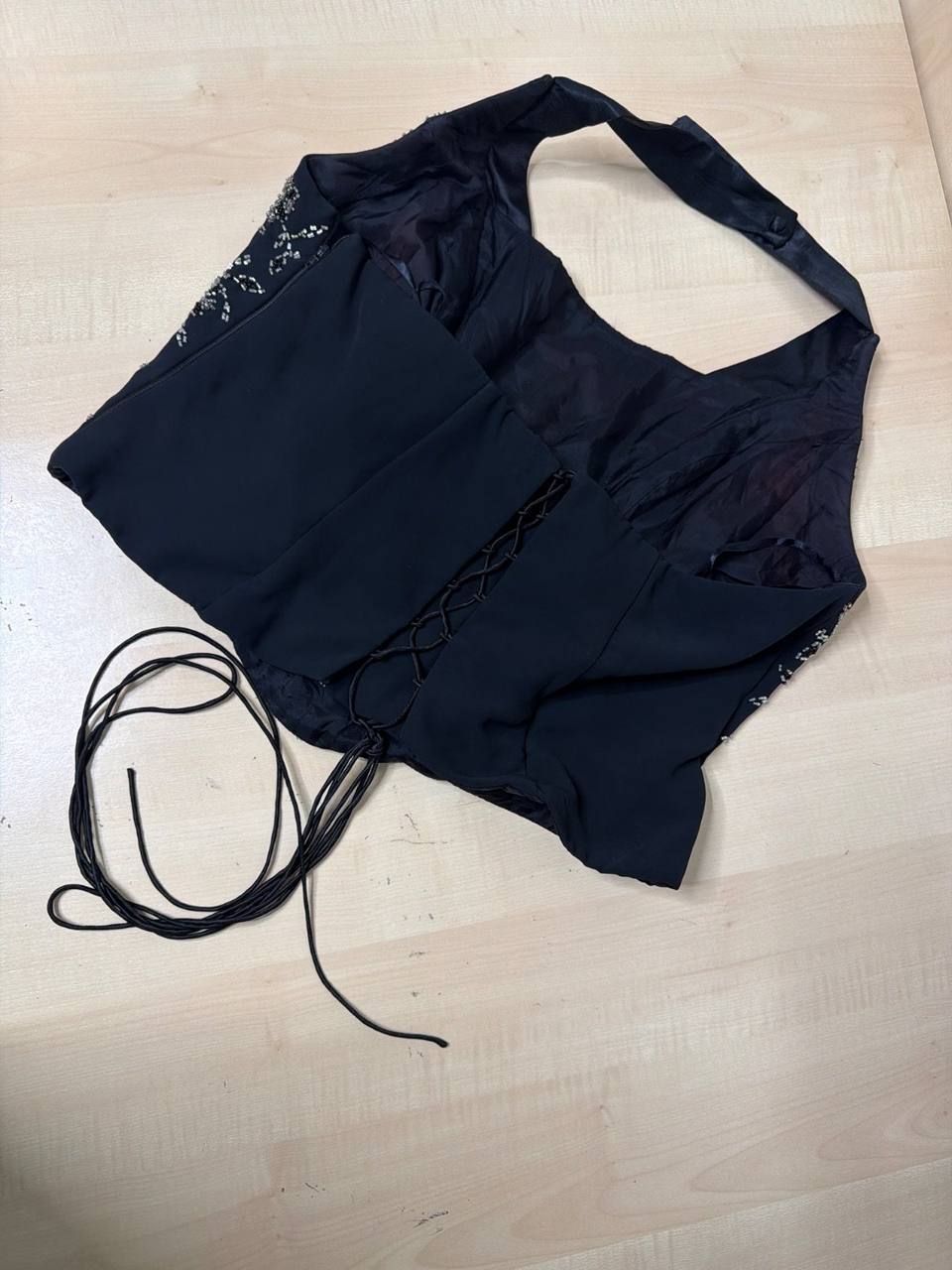 CRIO' Halter Top - Vintage Black Beaded Sequin Corset Y2K, negro — foto 3
