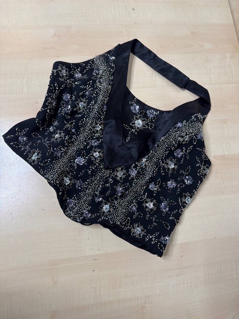 CRIO' Halter Top - Vintage Black Beaded Sequin Corset Y2K, negro