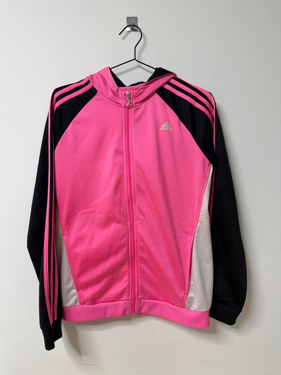 Adidas Pink & Black Zip-Up Hoodie / Track Jacket Size L, rosa