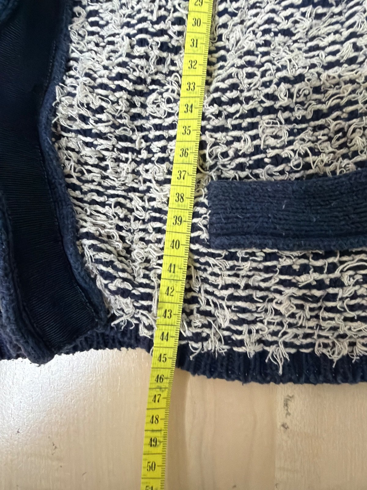 MAX&Co. Textured Knit Zip Cardigan Navy Blue Cream Jacket Size S — foto 6