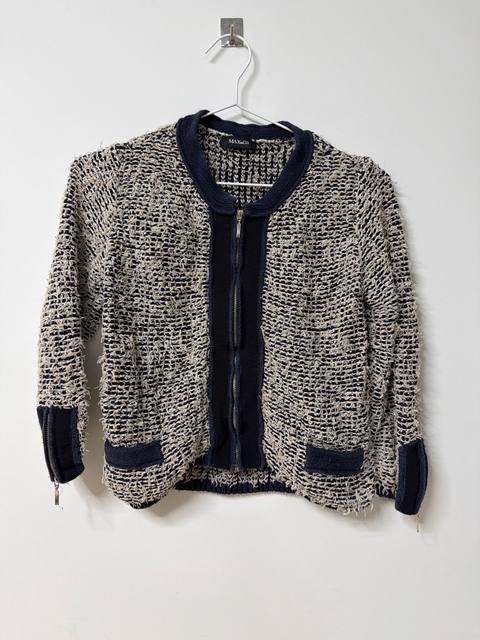 MAX&Co. Textured Knit Zip Cardigan Navy Blue Cream Jacket Size S