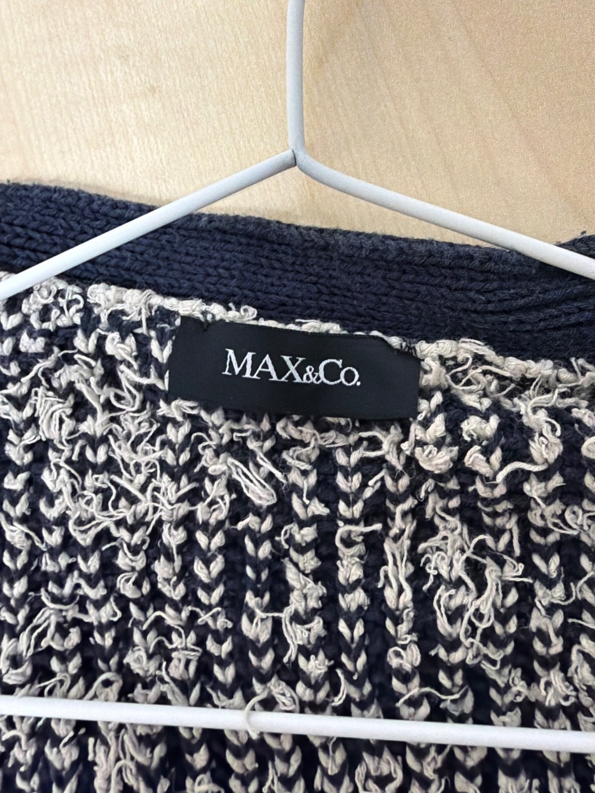 MAX&Co. Textured Knit Zip Cardigan Navy Blue Cream Jacket Size S — foto 4