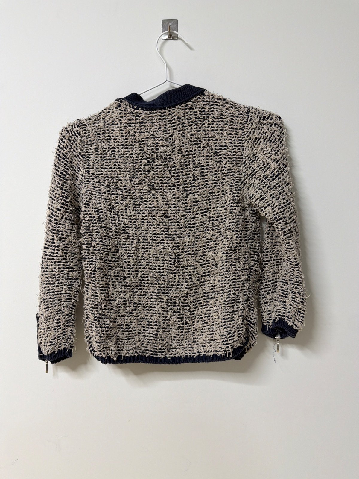 MAX&Co. Textured Knit Zip Cardigan Navy Blue Cream Jacket Size S — foto 2