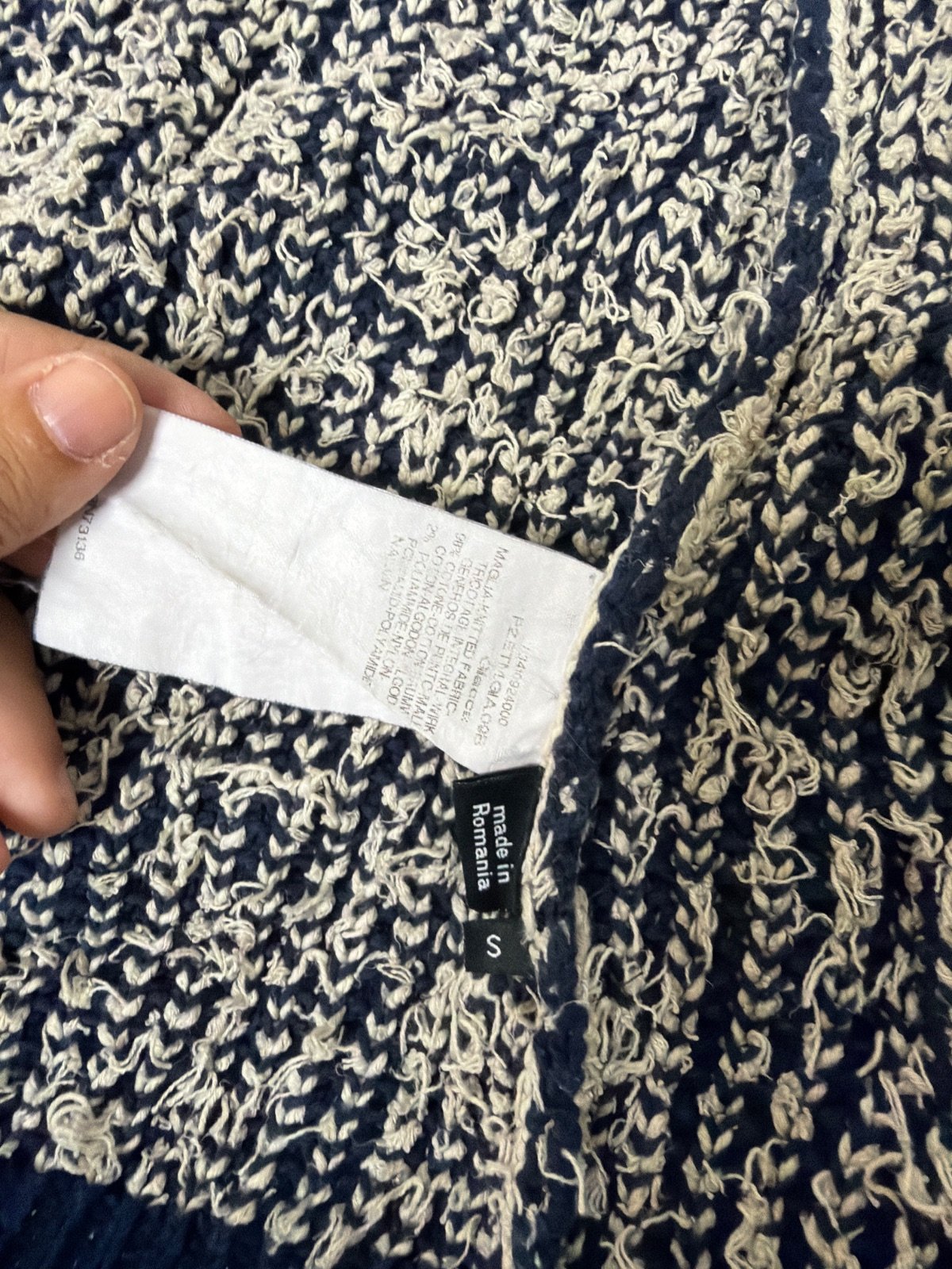 MAX&Co. Textured Knit Zip Cardigan Navy Blue Cream Jacket Size S — foto 3