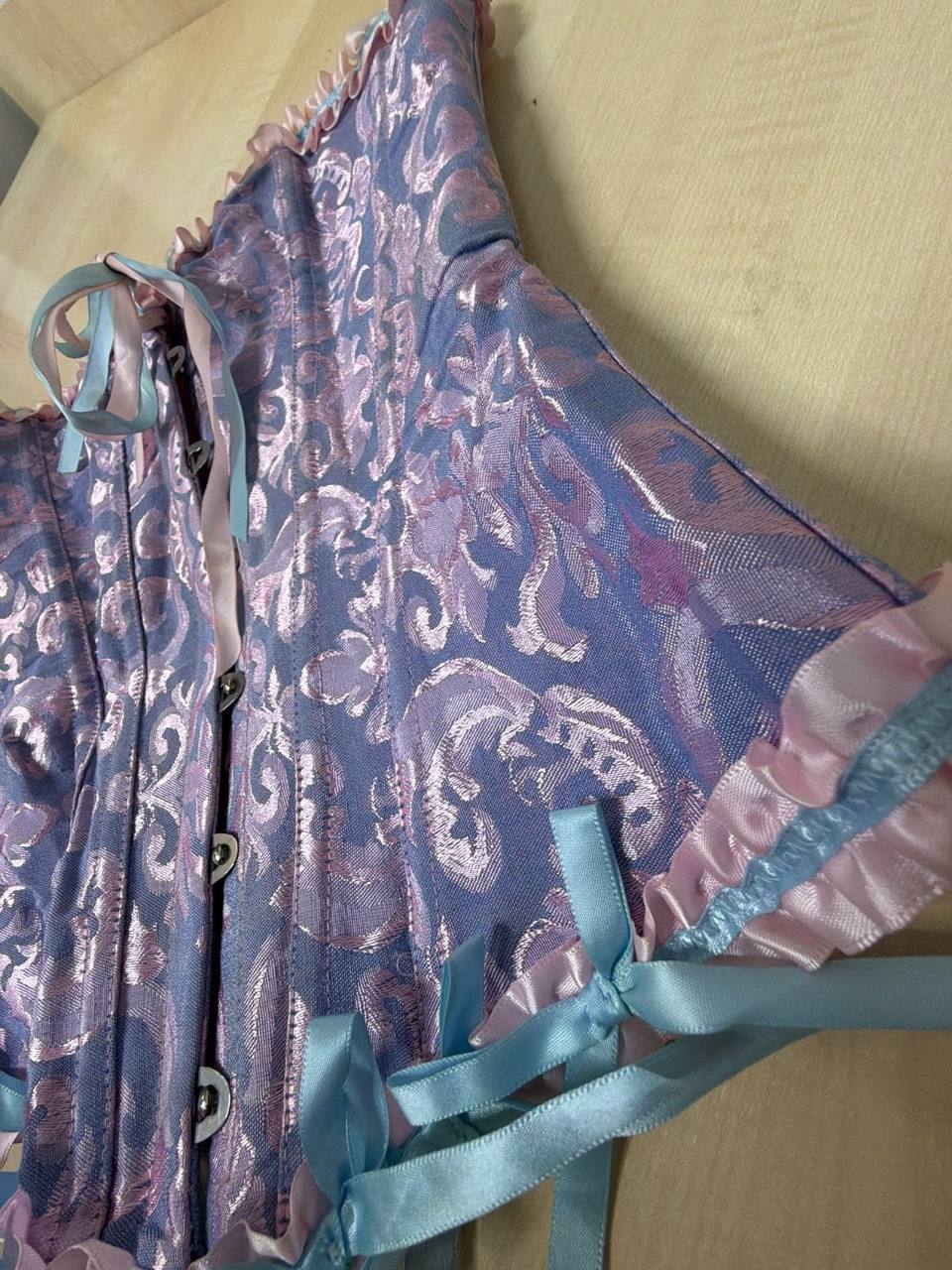 Corset brocado lila y rosa lazos satén Y2K romantico, lila / rosa / azul — foto 2