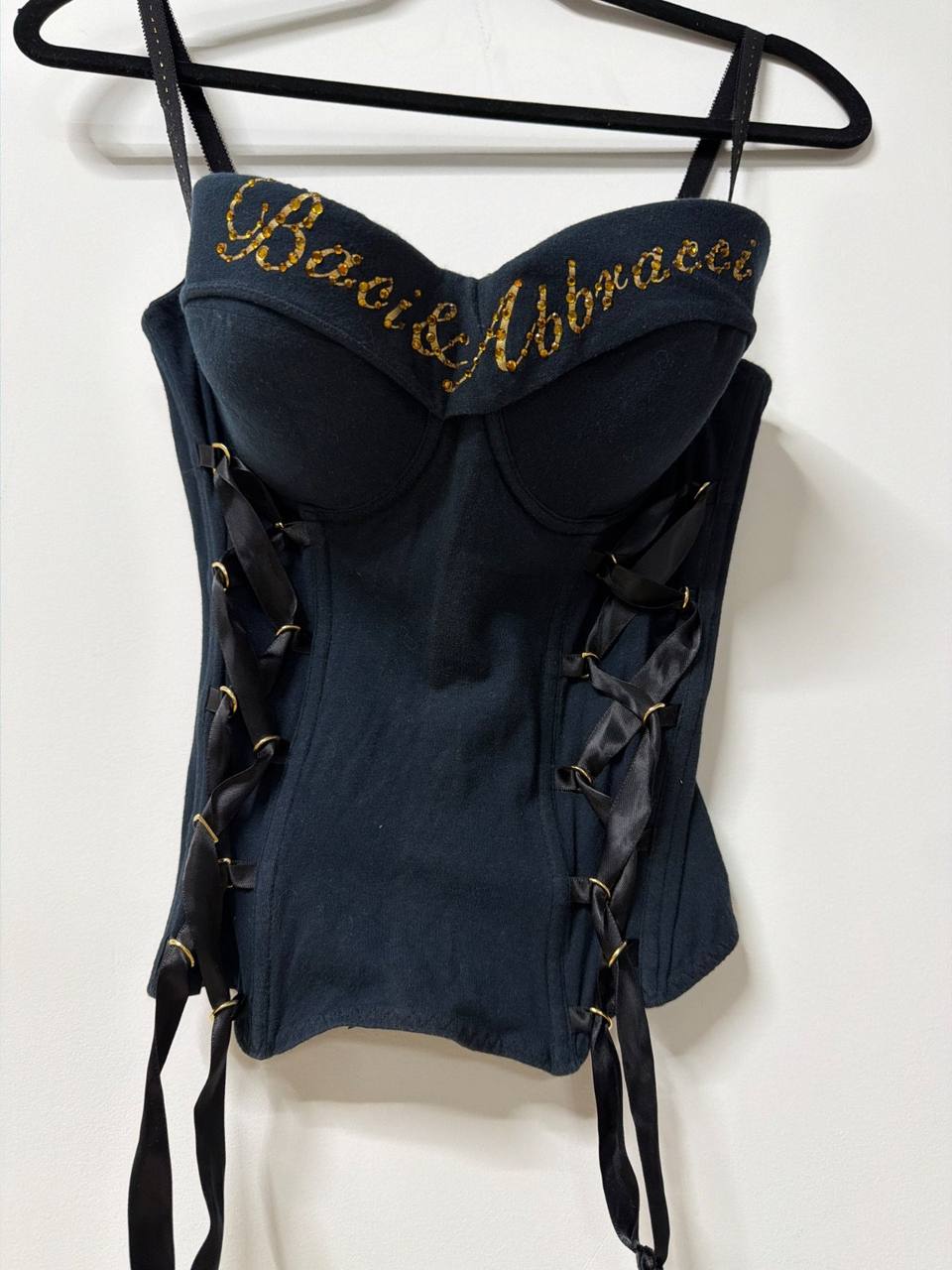 Corsé Vintage Y2K Baci & Abbracci Negro con Lazadas - Talla L — foto 2