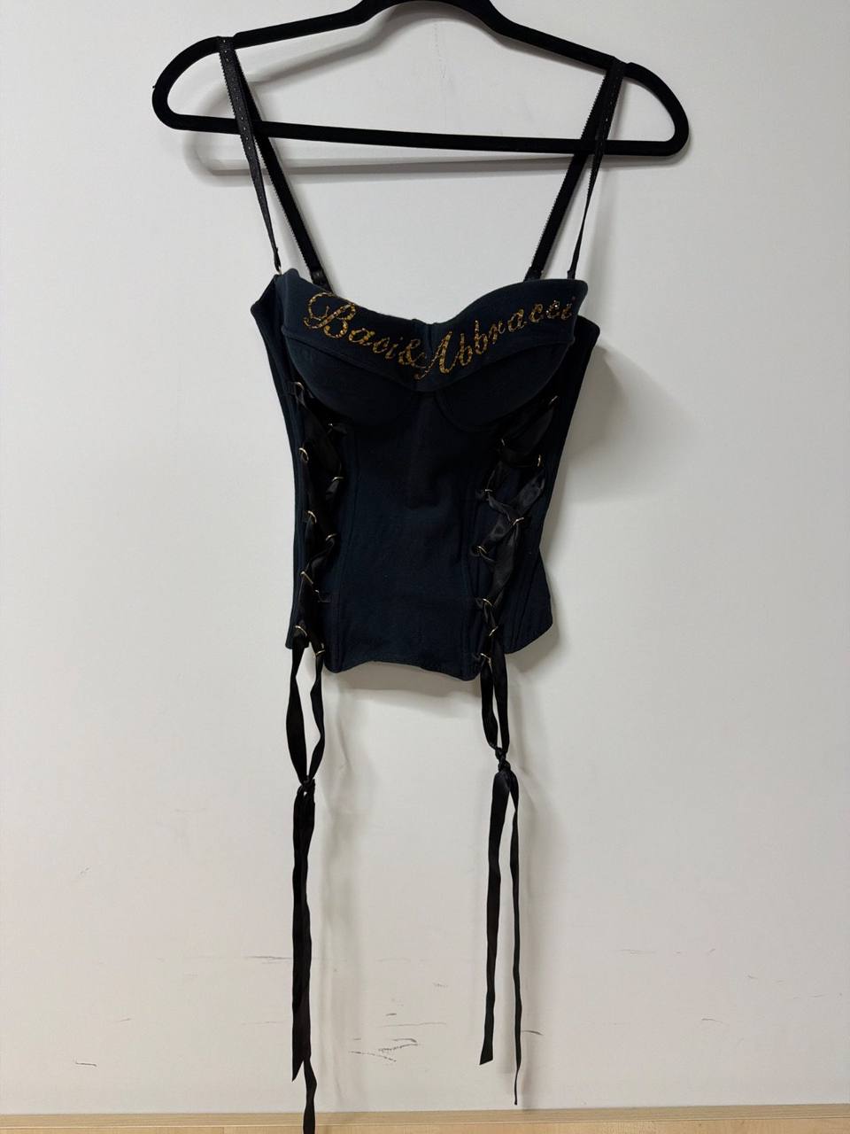 Corsé Vintage Y2K Baci & Abbracci Negro con Lazadas - Talla L