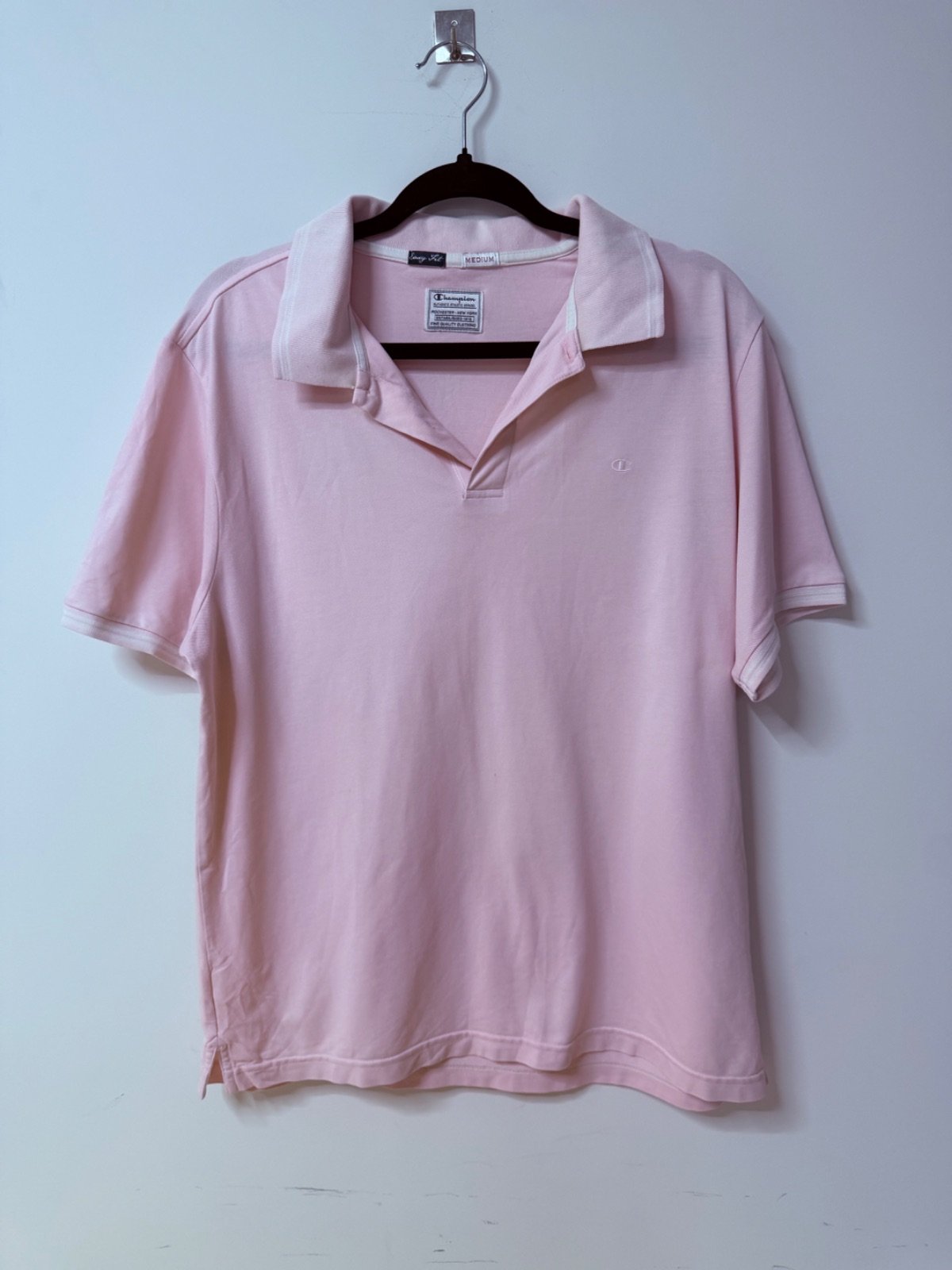 Champion Polo Rosa Talla M Manga Corta Casual Vintage