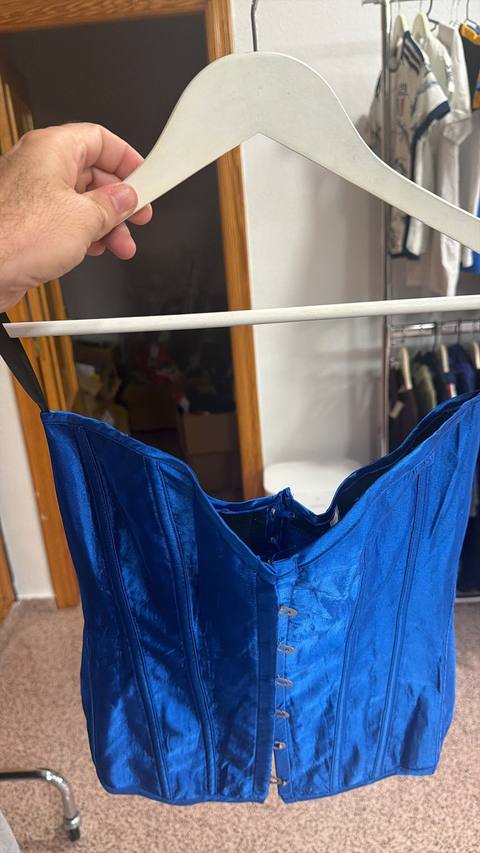 Royal Blue Satin Corset Top Front Hooks Bustier Y2K Style