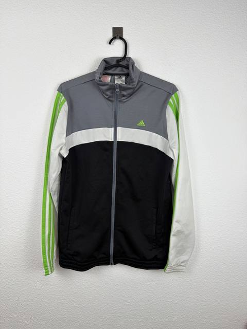 trackjacket adidas color negro y gris con detalles en verde flúor talla 14 años