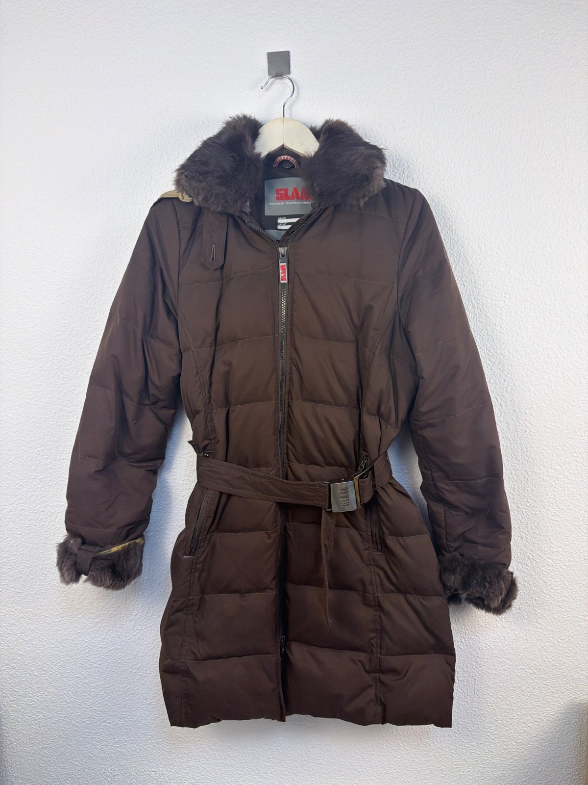 Slam Abrigo Plumas Mujer Talla XS Marrón Capucha Vintage