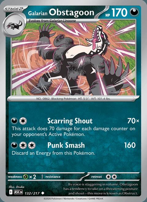 Galarian Obstagoon 132/217 Ascended Heroes Inglés Normal
