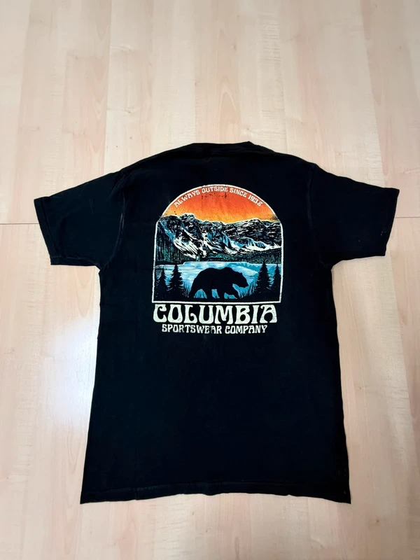 Camiseta Columbia negra gráfico oso en la espalda Talla M (taras)